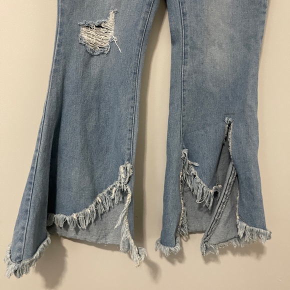 For the Republic Womens Jeans Size 4 Blue Flare Leg Distressed Denim Boho - Picture 3 of 14